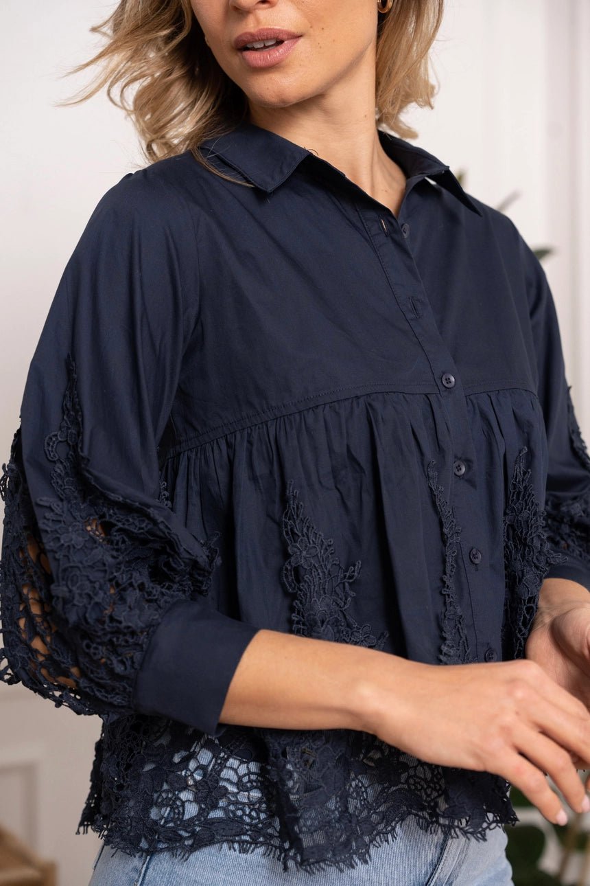 Aimie Cotton and Lace BlouseTopsPosh Boutique