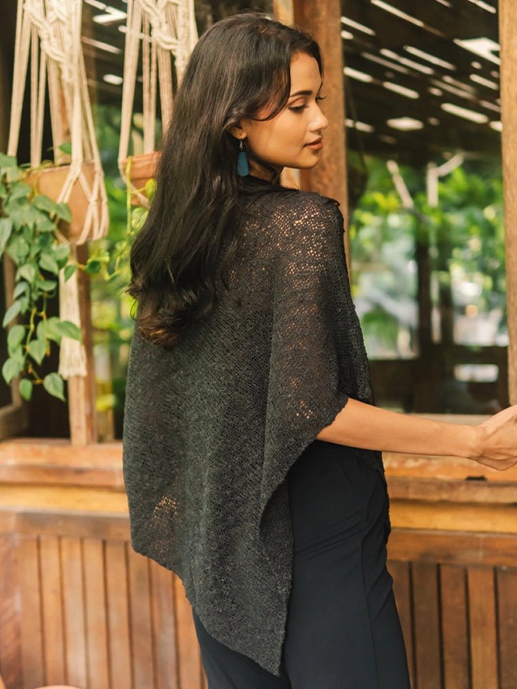 Black Double Knit PonchoPosh Boutique