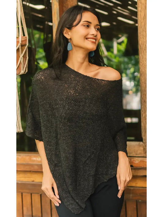 Black Double Knit PonchoPosh Boutique