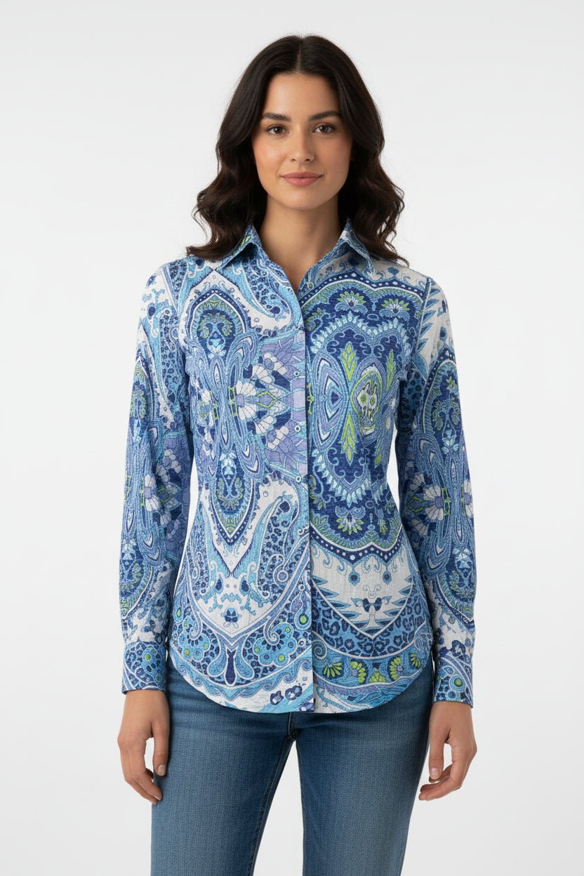 "Blues" Roll Up Sleeve ShirtTopsPosh Boutique