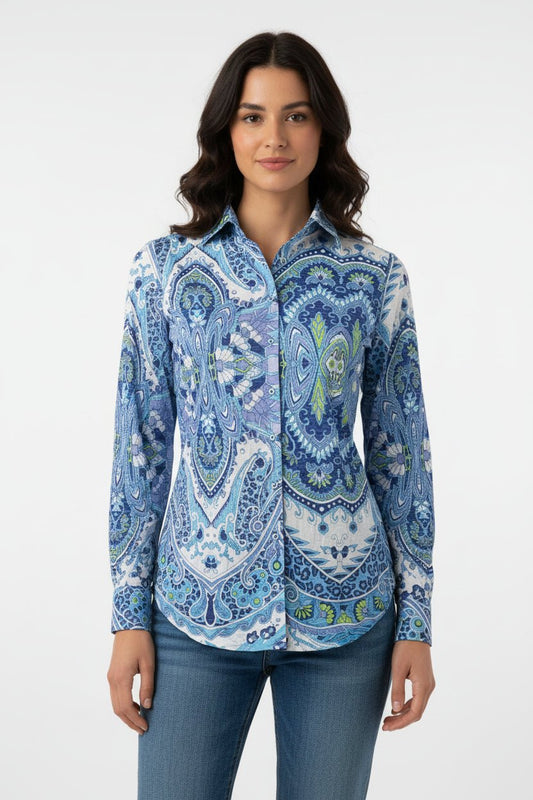 "Blues" Roll Up Sleeve ShirtTopsPosh Boutique