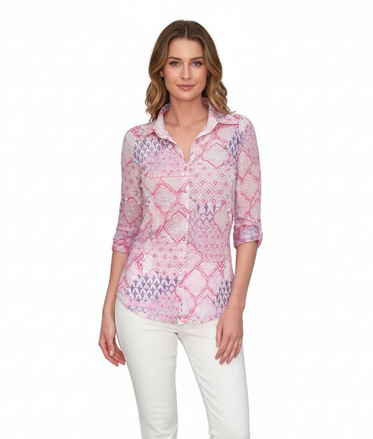 "Blush" Roll Up Sleeve ShirtTopsPosh Boutique