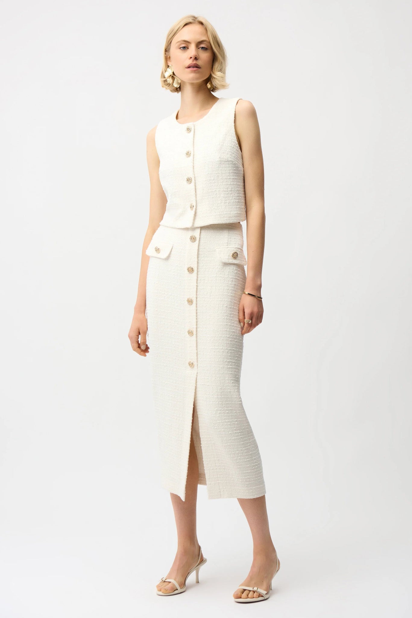 Bouclé Pencil Skirt With Gold ButtonsSkirtsPosh Boutique