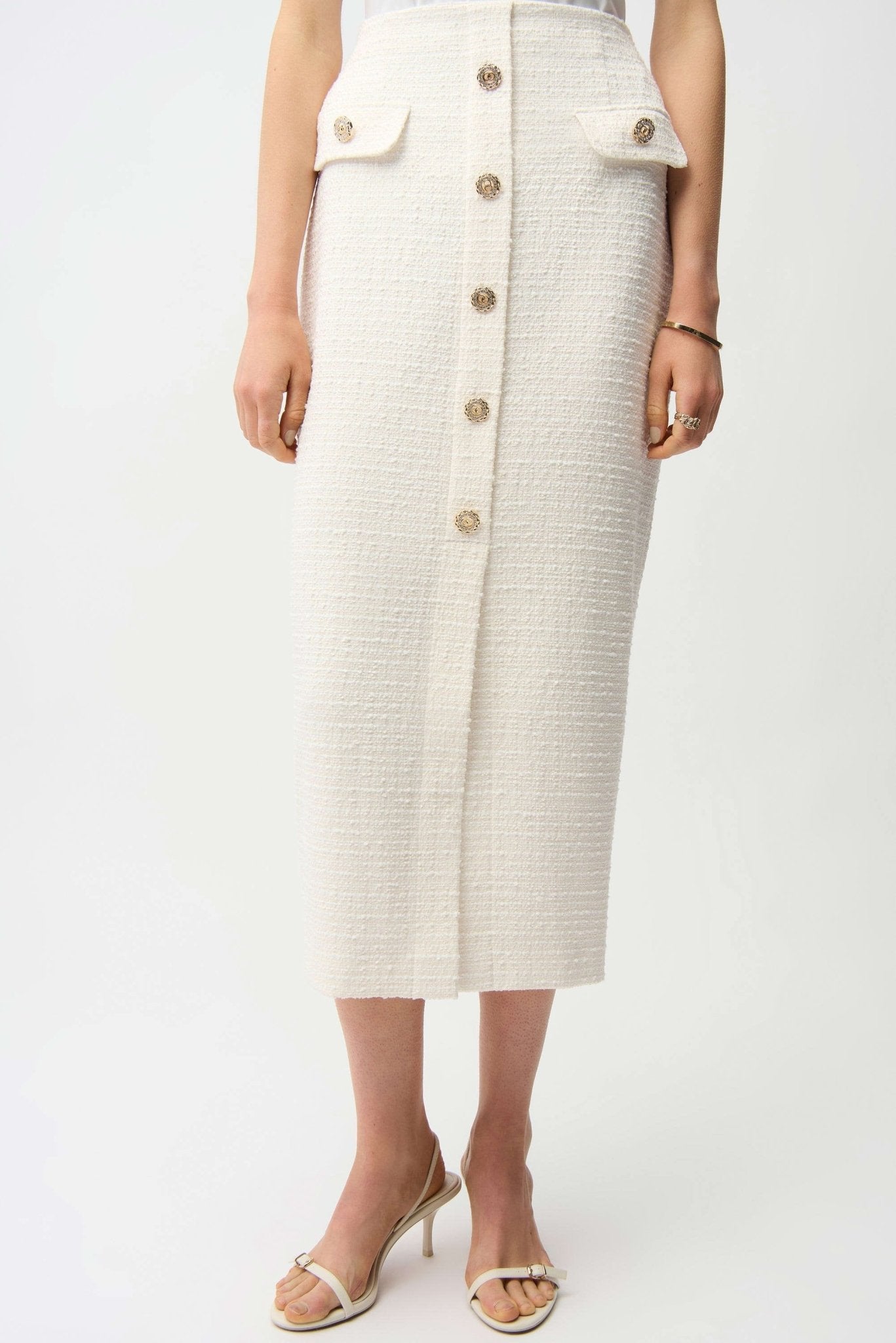 Bouclé Pencil Skirt With Gold ButtonsSkirtsPosh Boutique