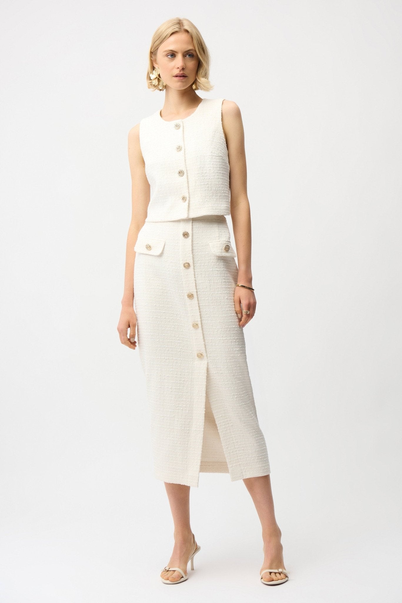 Bouclé Sleeveless Vest With Gold ButtonsTopsPosh Boutique