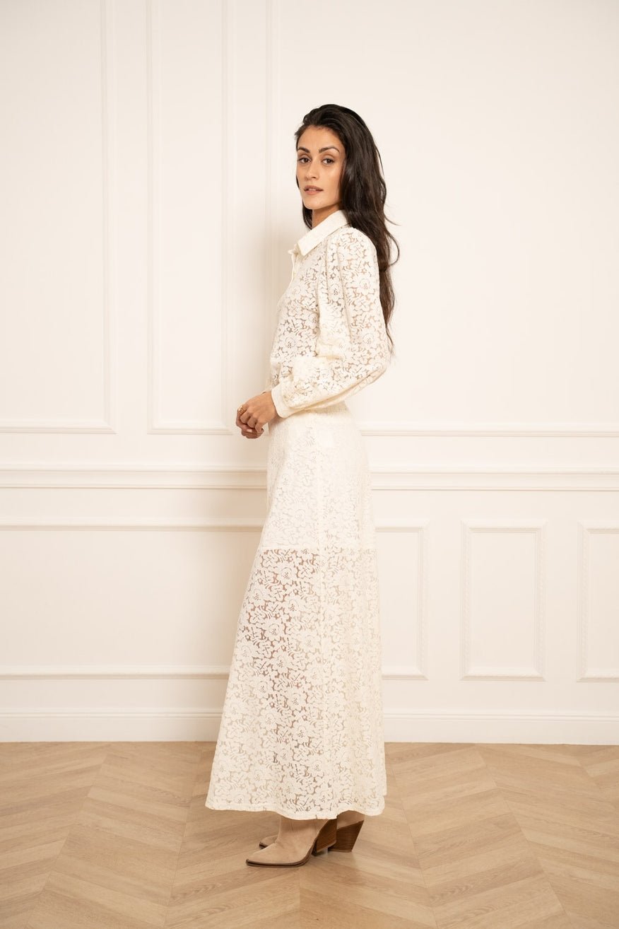 Camille Ecru Wide Lace PantsPosh Boutique