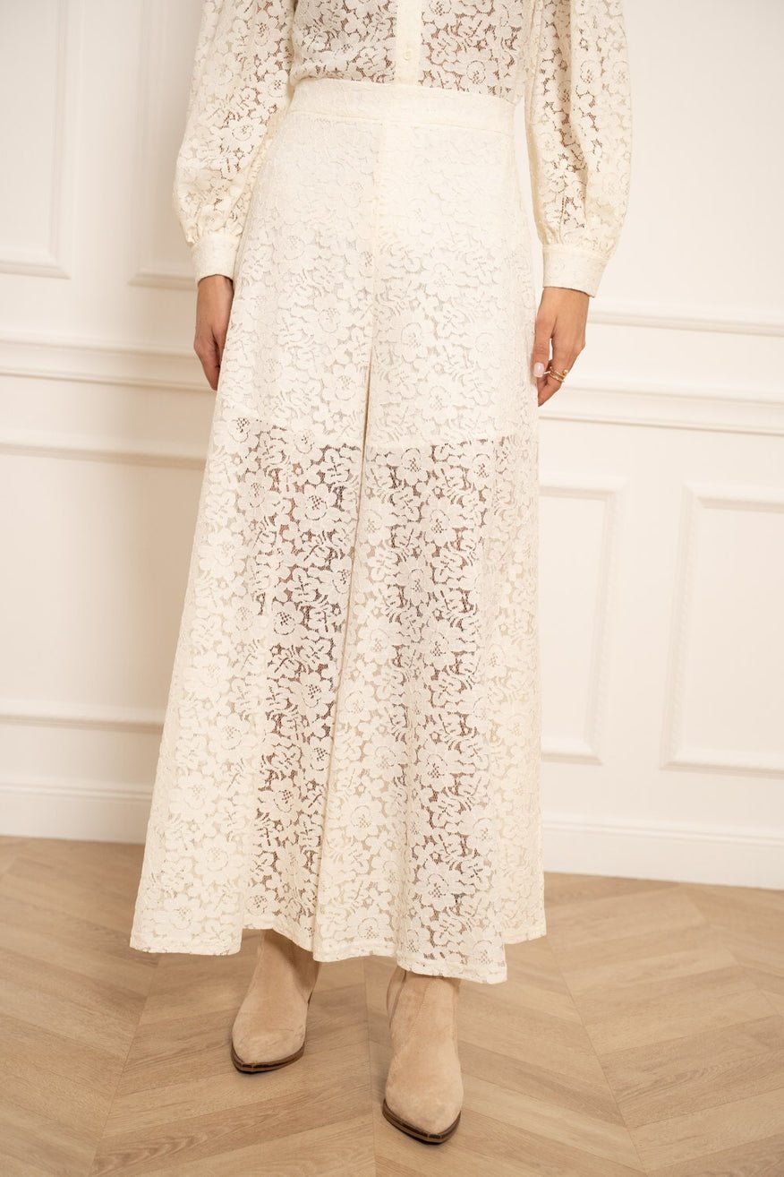 Camille Ecru Wide Lace PantsPosh Boutique