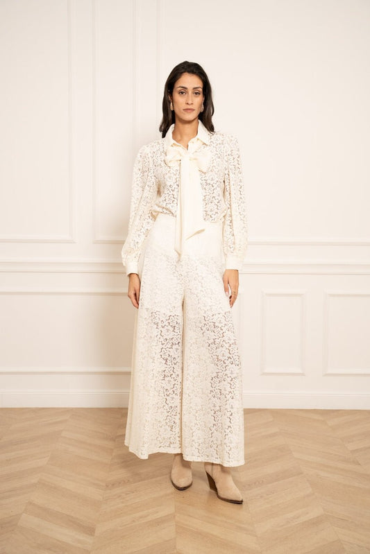 Camille Ecru Wide Lace PantsPosh Boutique