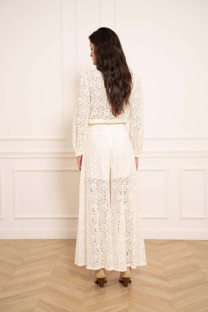 Camille Ecru Wide Lace PantsPosh Boutique