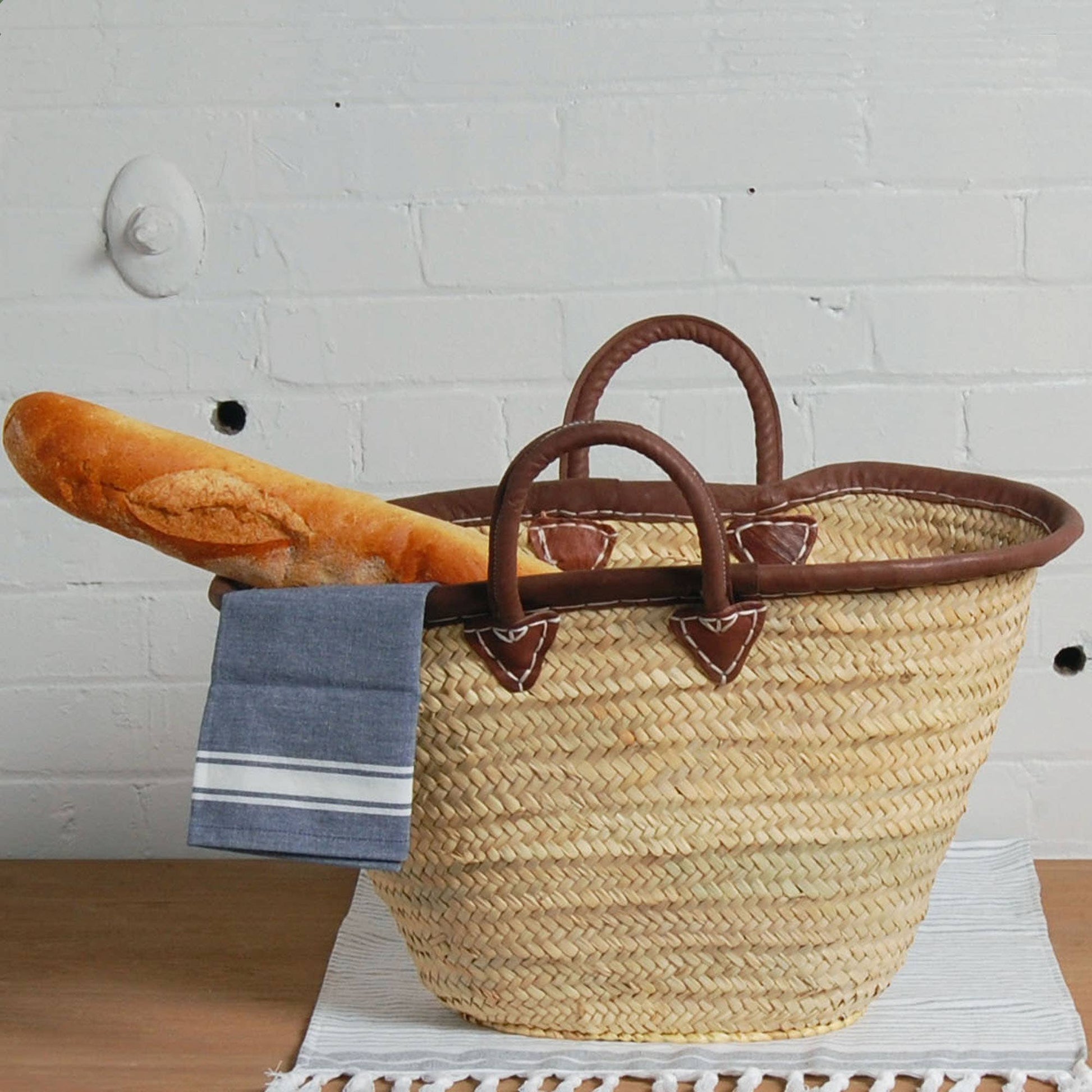 Classic Straw and Leather Market Bag 401Posh Boutique