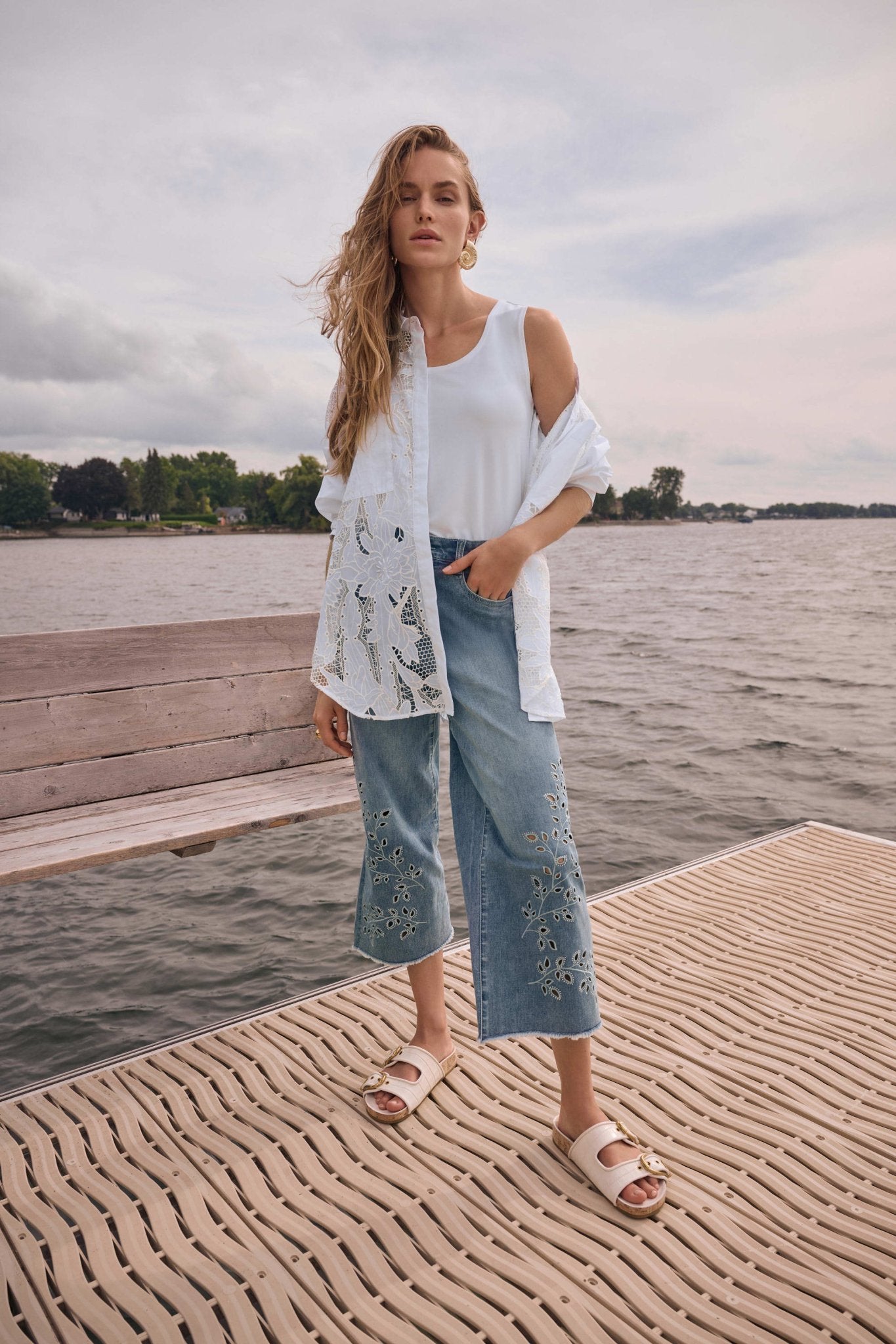 Cut - out Appliqué Crop JeansPantsPosh Boutique