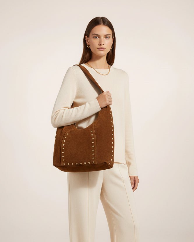 Dante Caramel Suede Leather BagPosh Boutique
