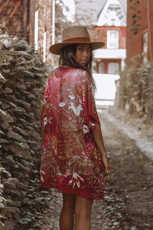 Ellemairco Wild Bloom Merlot KimonoJacketsPosh Boutique