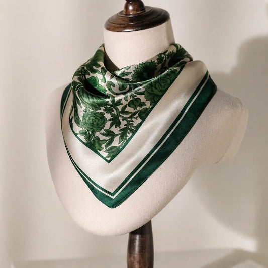 Emerald Floral Design 100% Silk Botanical ScarfScarvesPosh Boutique