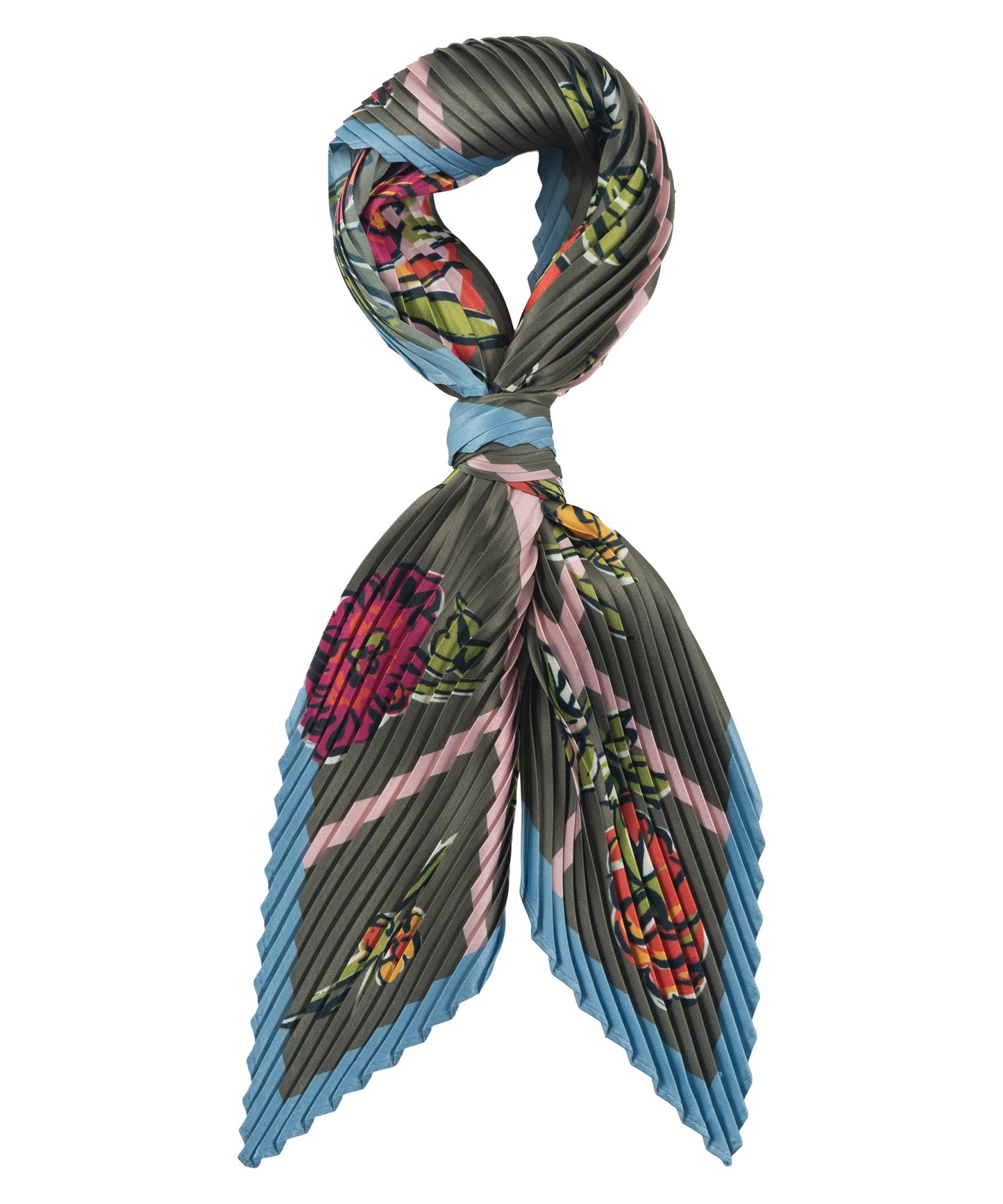Floral Plaid Pleated Diamond ScarfPosh Boutique