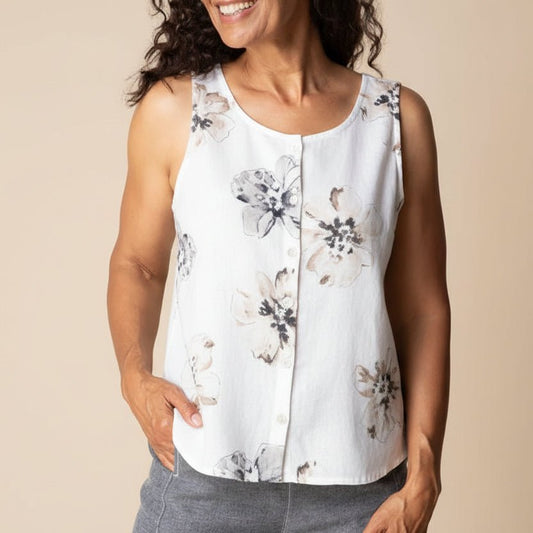 Floral Pleat Back Button TankPosh Boutique
