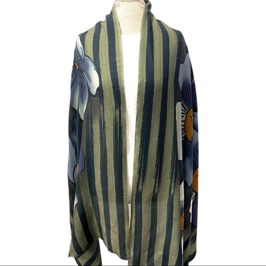Floral Stripe Wool and Silk ScarfScarvesPosh Boutique