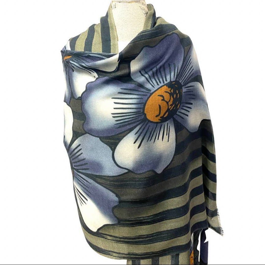 Floral Stripe Wool and Silk ScarfScarvesPosh Boutique