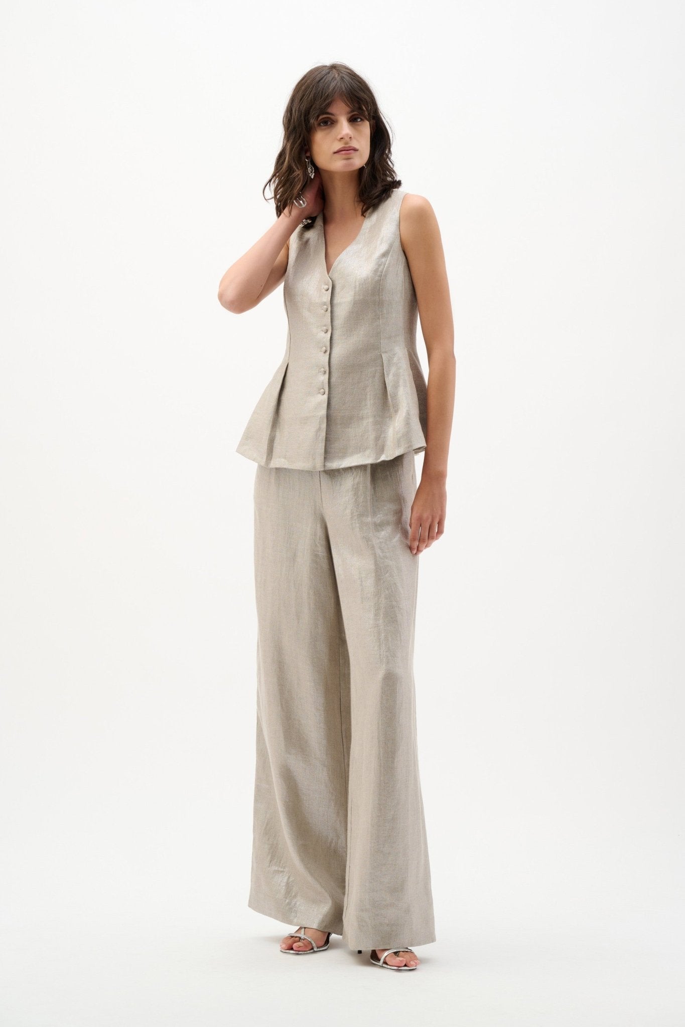 Foiled Linen Wide Leg PantsPosh Boutique
