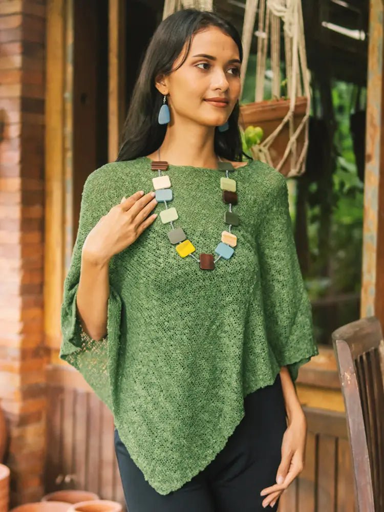 Green Double Knit PonchoPosh Boutique