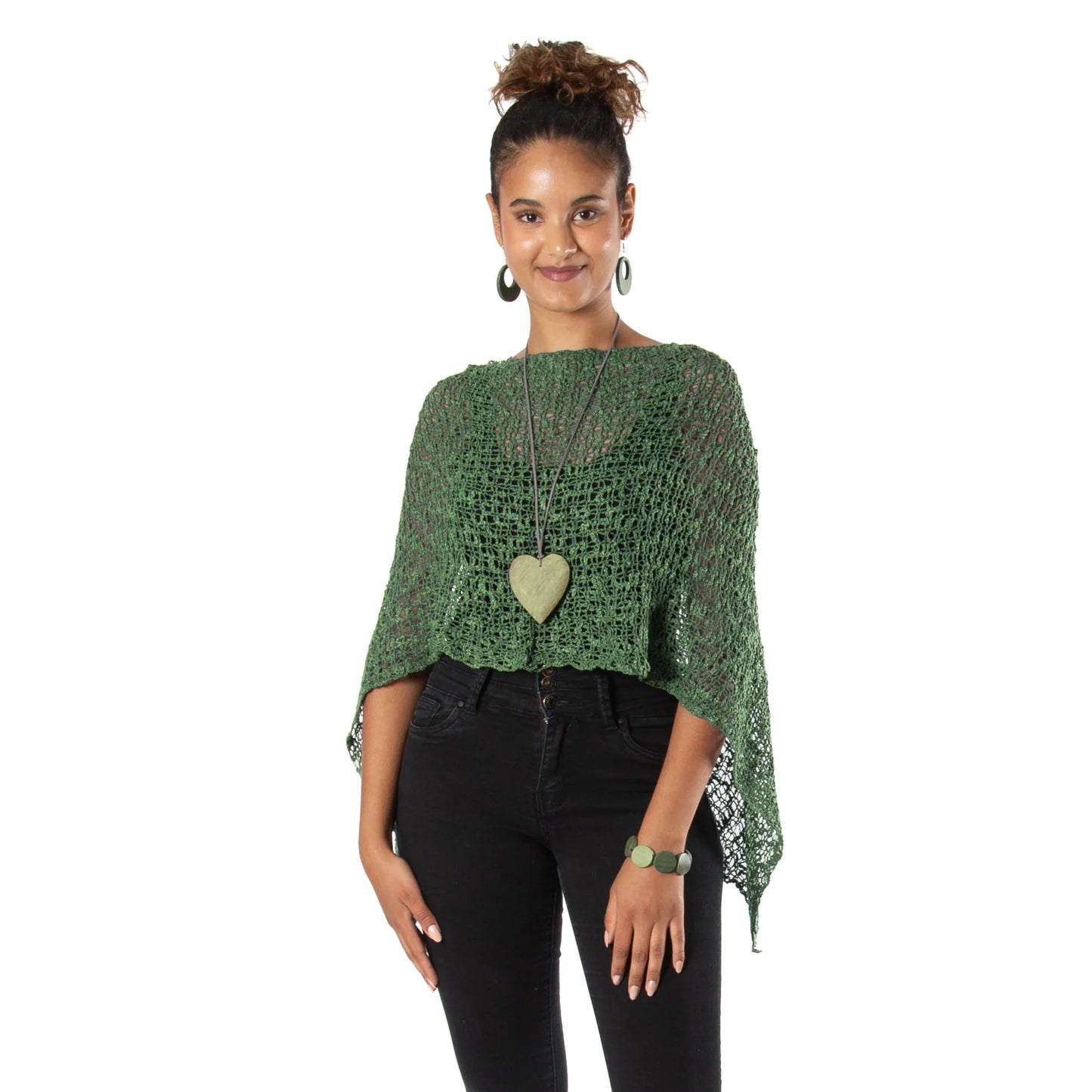 Green Popcorn Knit PonchoJacketsPosh Boutique