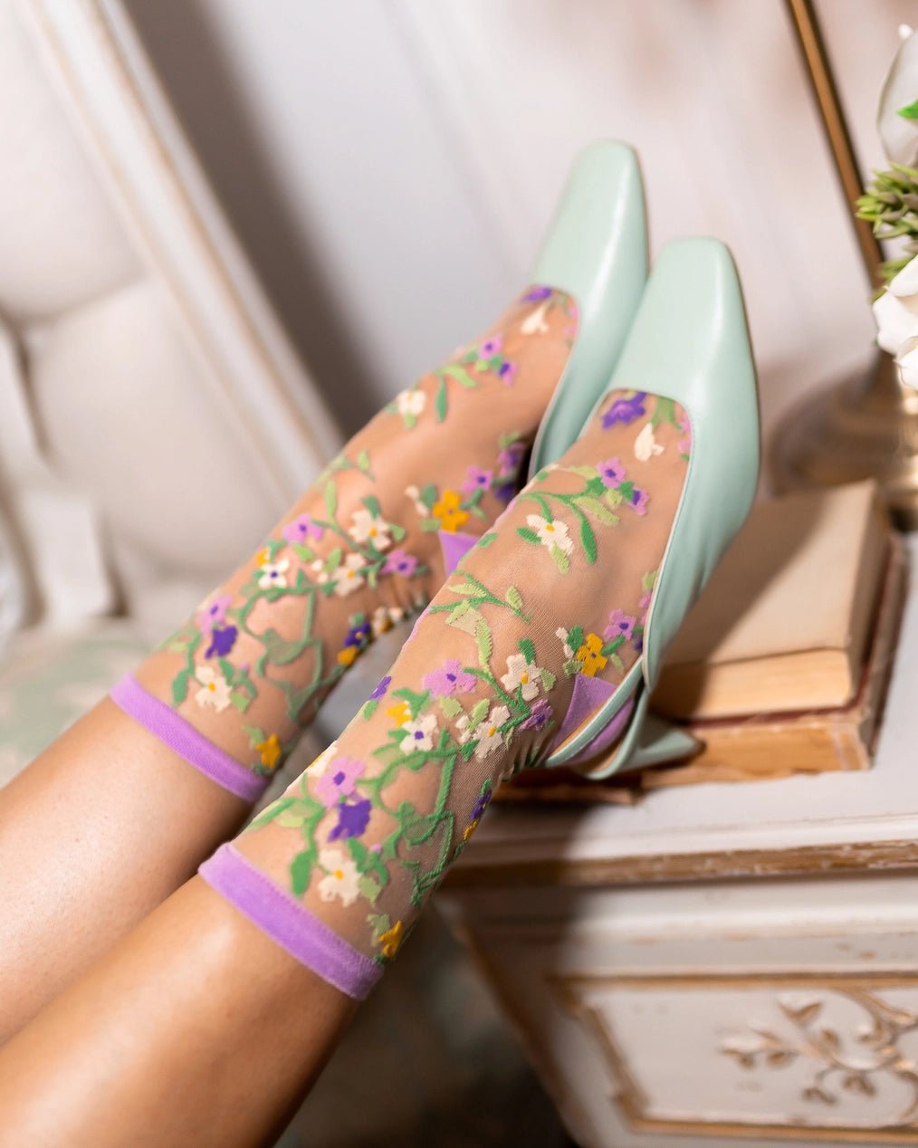 Heart Floral Sheer SocksPosh Boutique