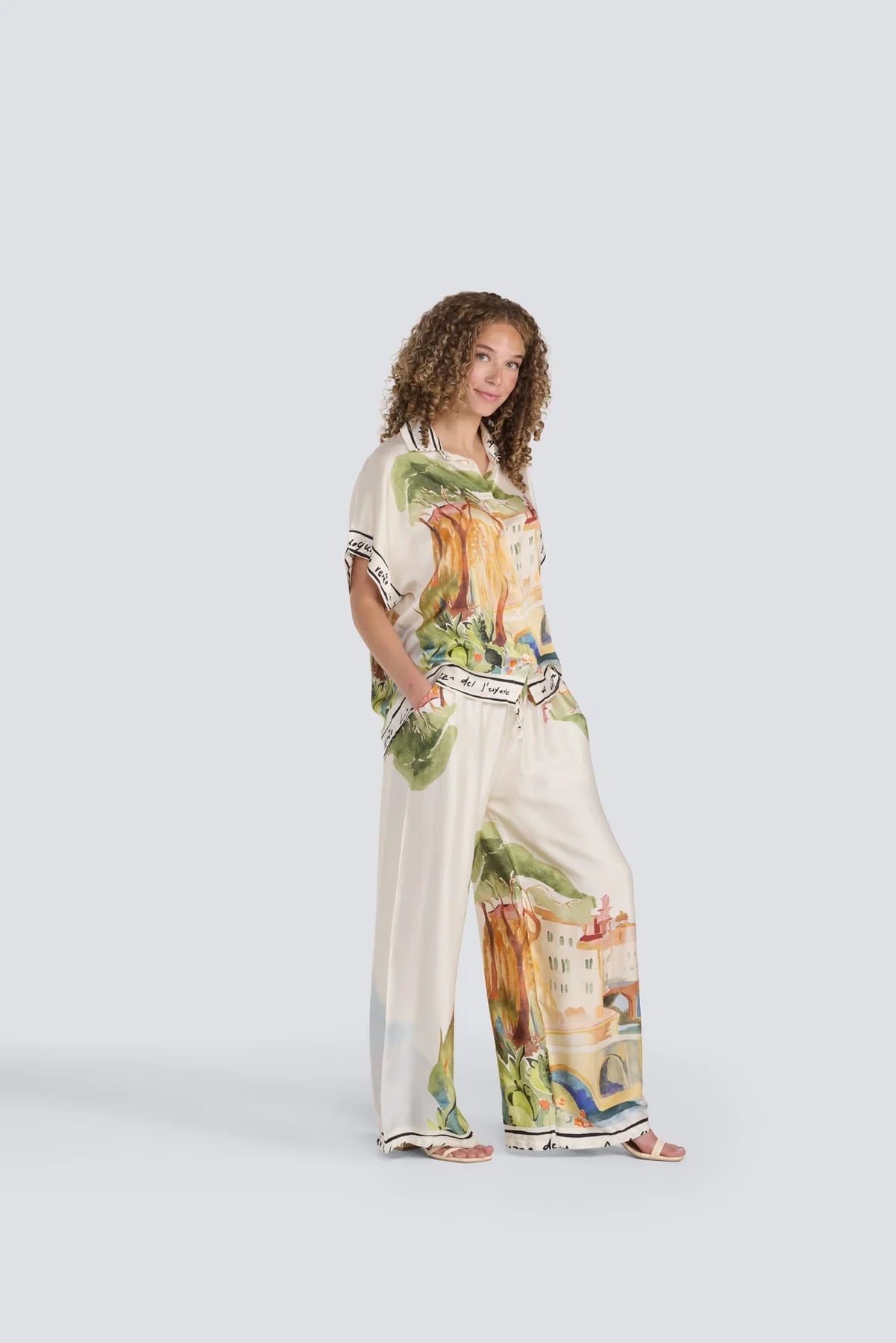 Italy Print Silk TopTopsPosh Boutique