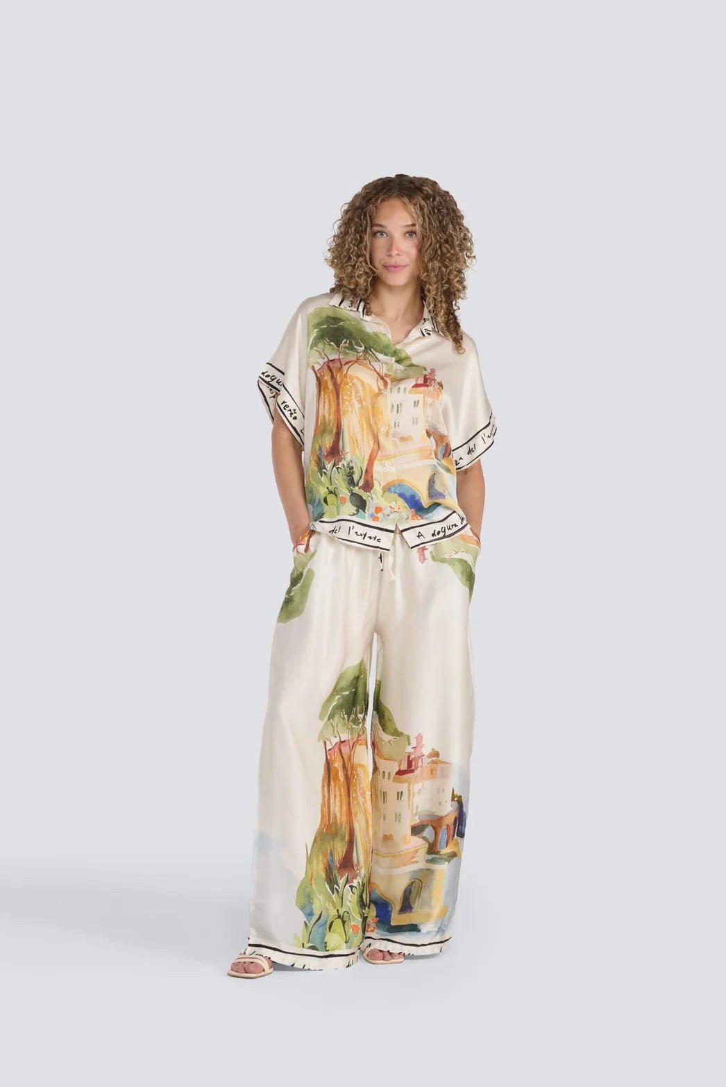 Italy Print Silk TopTopsPosh Boutique