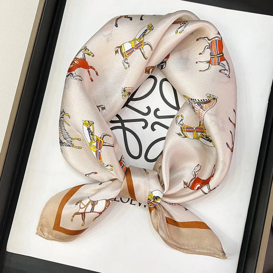 Ivory Horse Print 100% Silk ScarfScarvesPosh Boutique