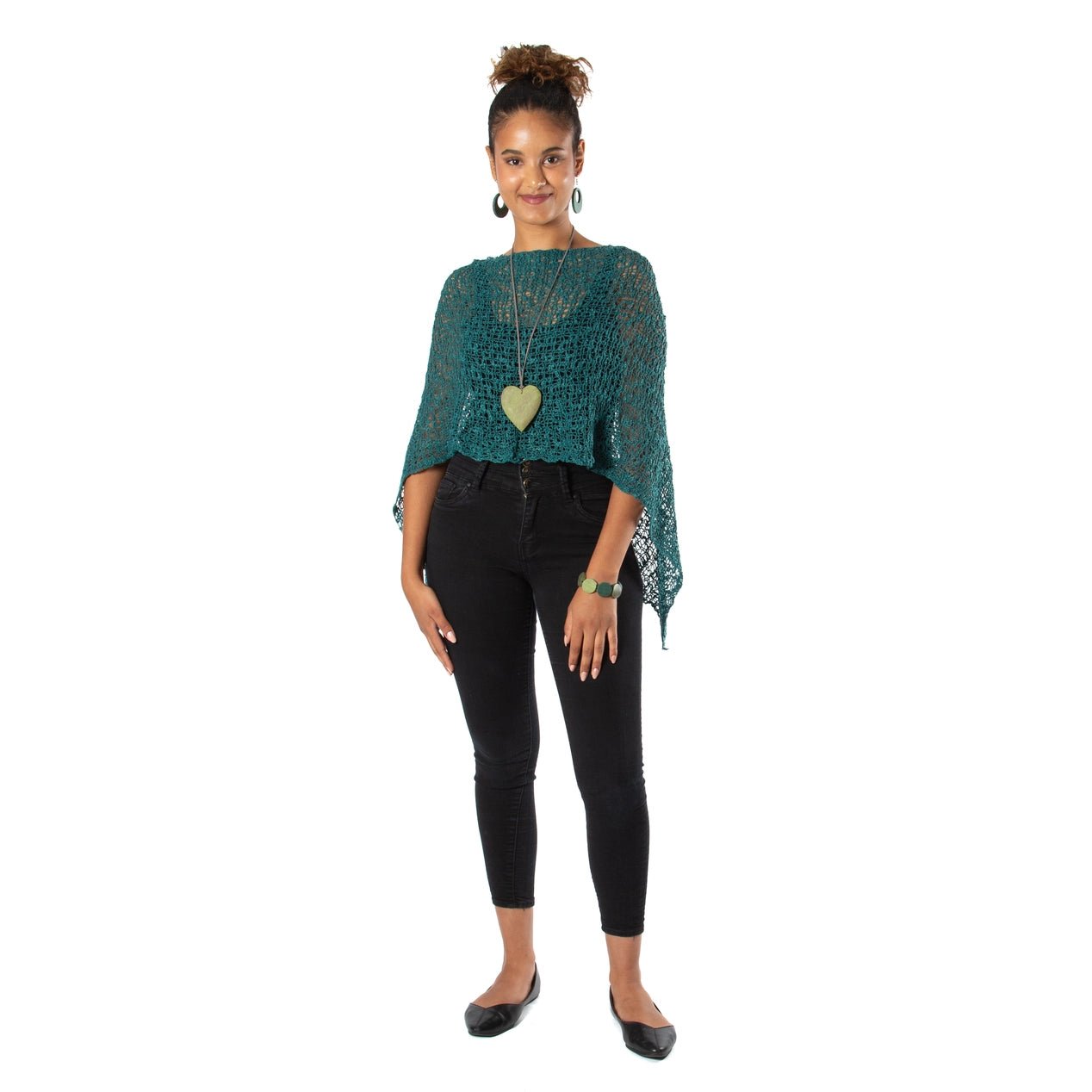 Jade Popcorn Knit PonchoJacketsPosh Boutique