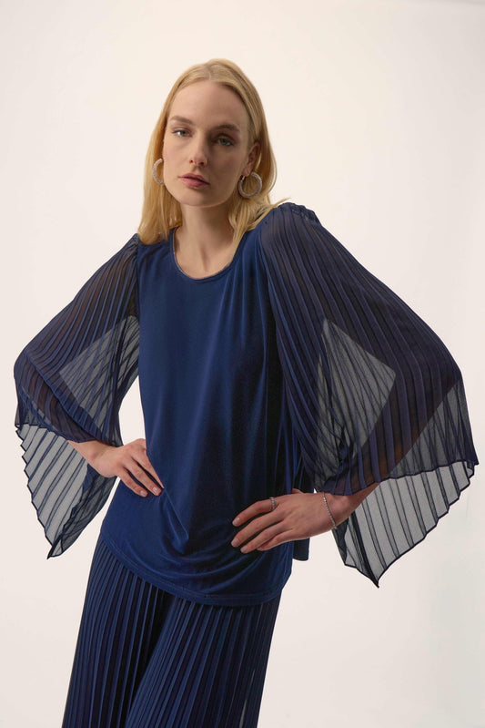 Joseph Ribkoff Pleated Sleeve BlouseTopsPosh Boutique
