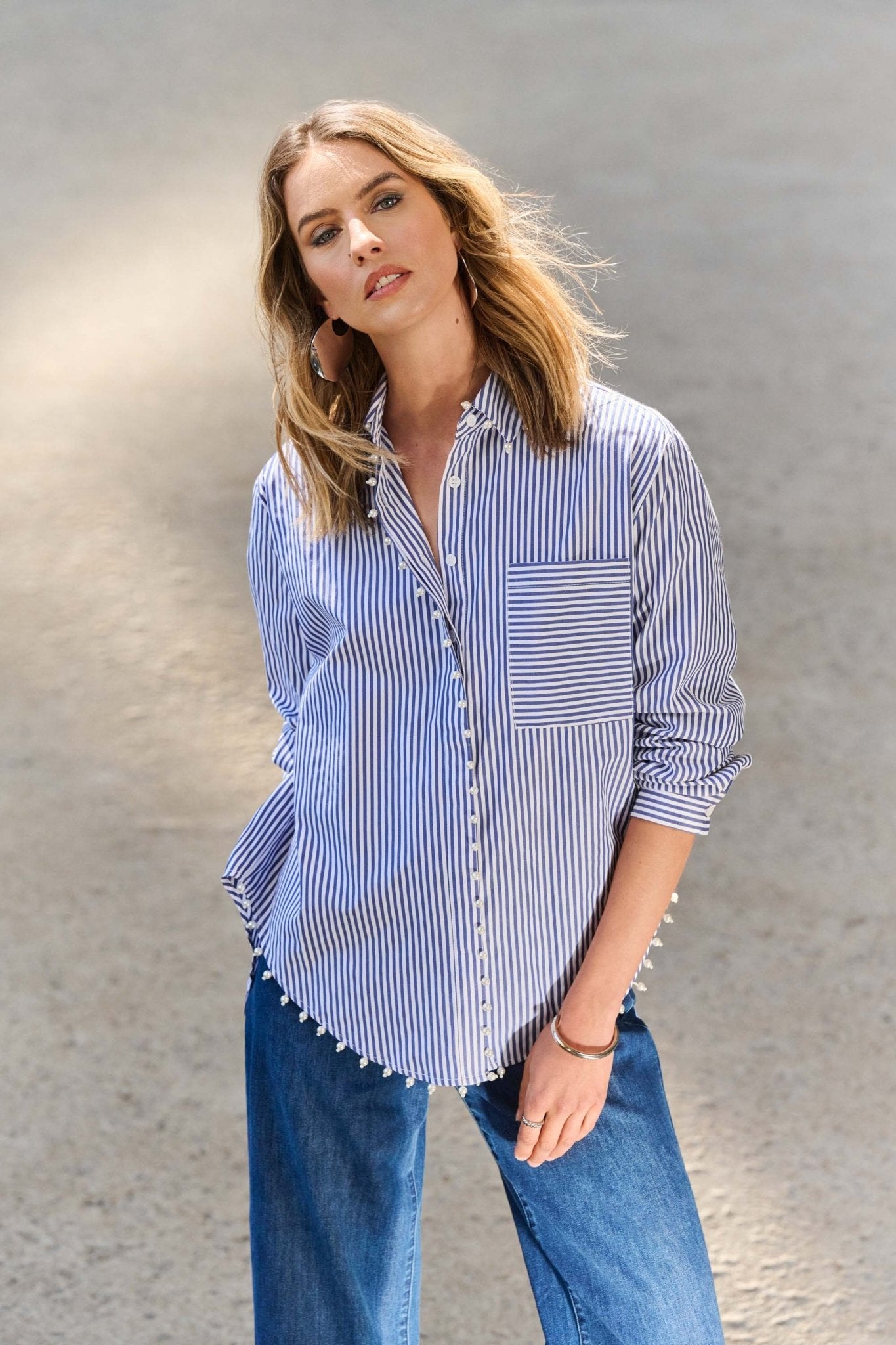 Joseph Ribkoff Striped Pearl ShirtTopsPosh Boutique