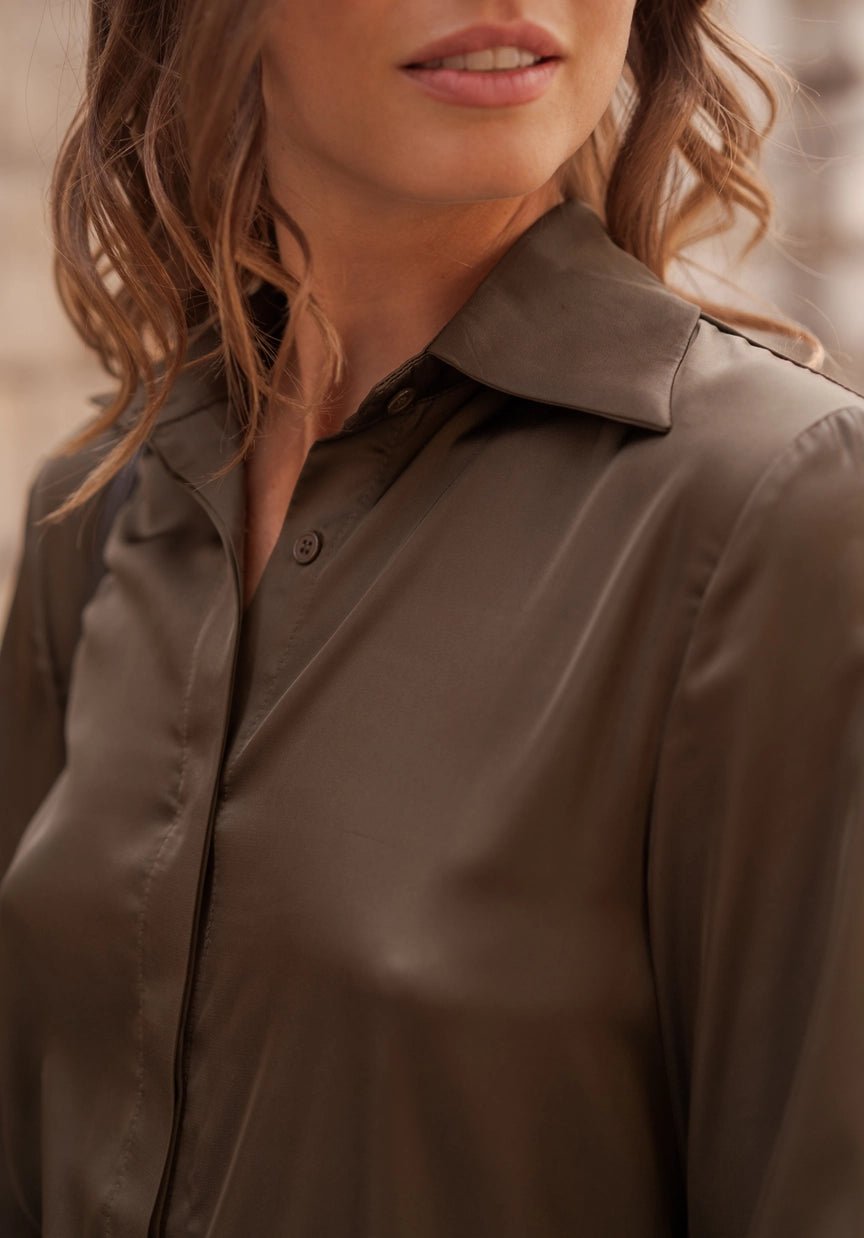 Léa Khaki Satin BlousePosh Boutique