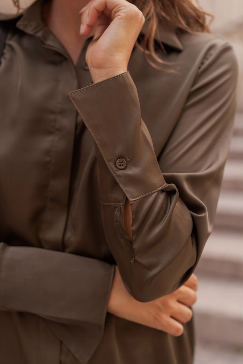 Léa Khaki Satin BlousePosh Boutique