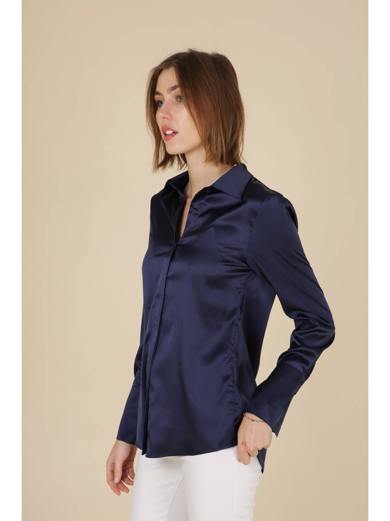 Léa Navy Satin BlousePosh Boutique