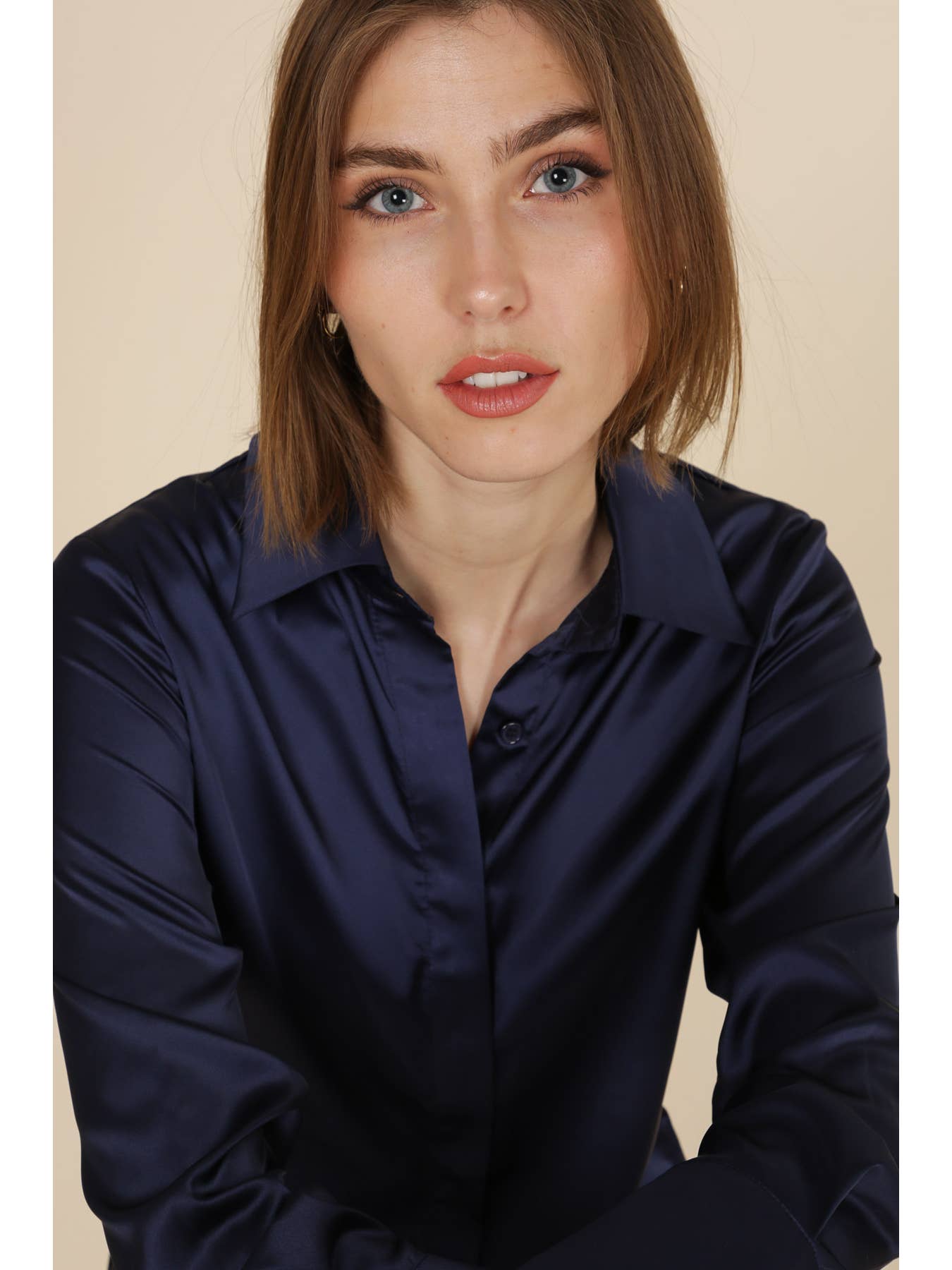 Léa Navy Satin BlousePosh Boutique