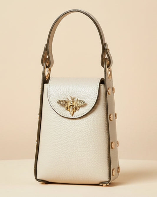 Mini Leather Cream Bee BagPosh Boutique