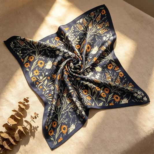 Navy Wildflower 100% Silk ScarfScarvesPosh Boutique