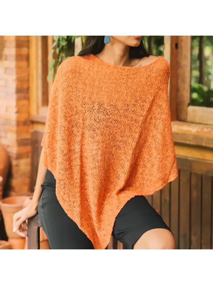 Orange Double Knit PonchoPosh Boutique