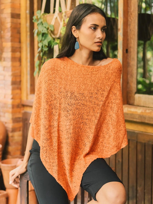 Orange Double Knit PonchoPosh Boutique