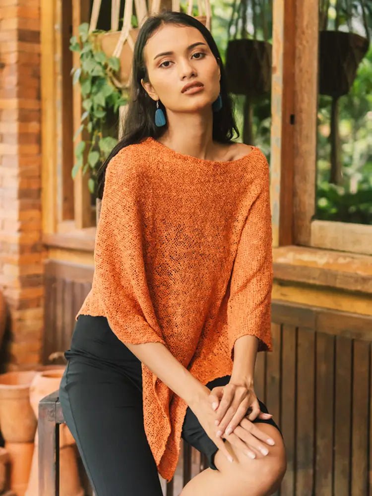 Orange Double Knit PonchoPosh Boutique