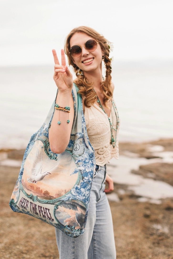 Peace Out Linen Tote BagHandbagsPosh Boutique