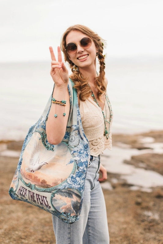 Peace Out Linen Tote BagHandbagsPosh Boutique