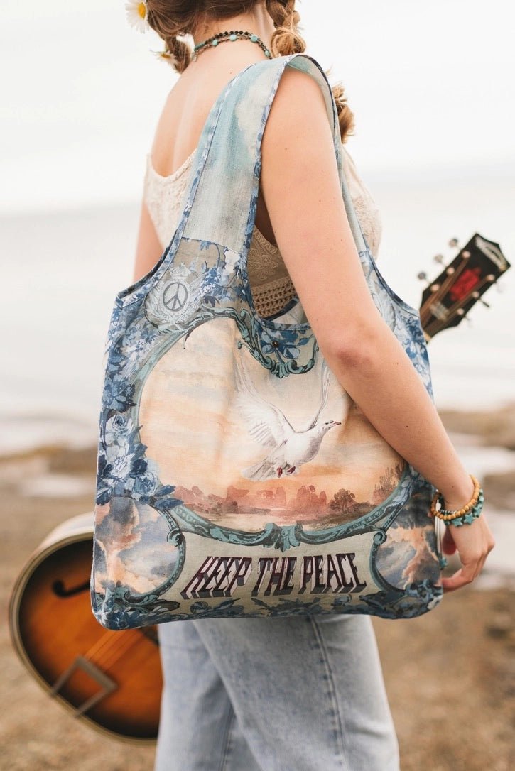 Peace Out Linen Tote BagHandbagsPosh Boutique