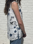 Pistache Floral Linen V - Neck TopTopsPosh Boutique