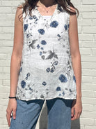 Pistache Floral Linen V - Neck TopTopsPosh Boutique
