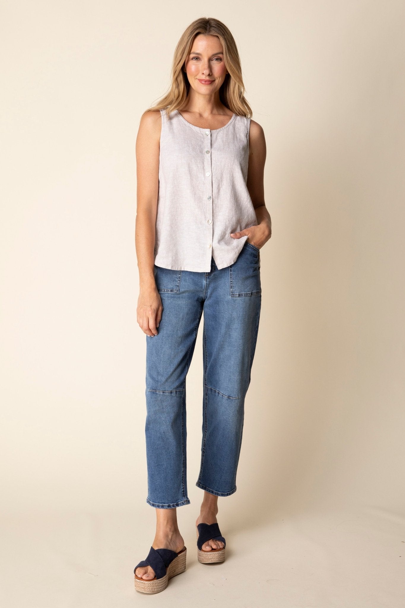 Pleat Back Button TankPosh Boutique