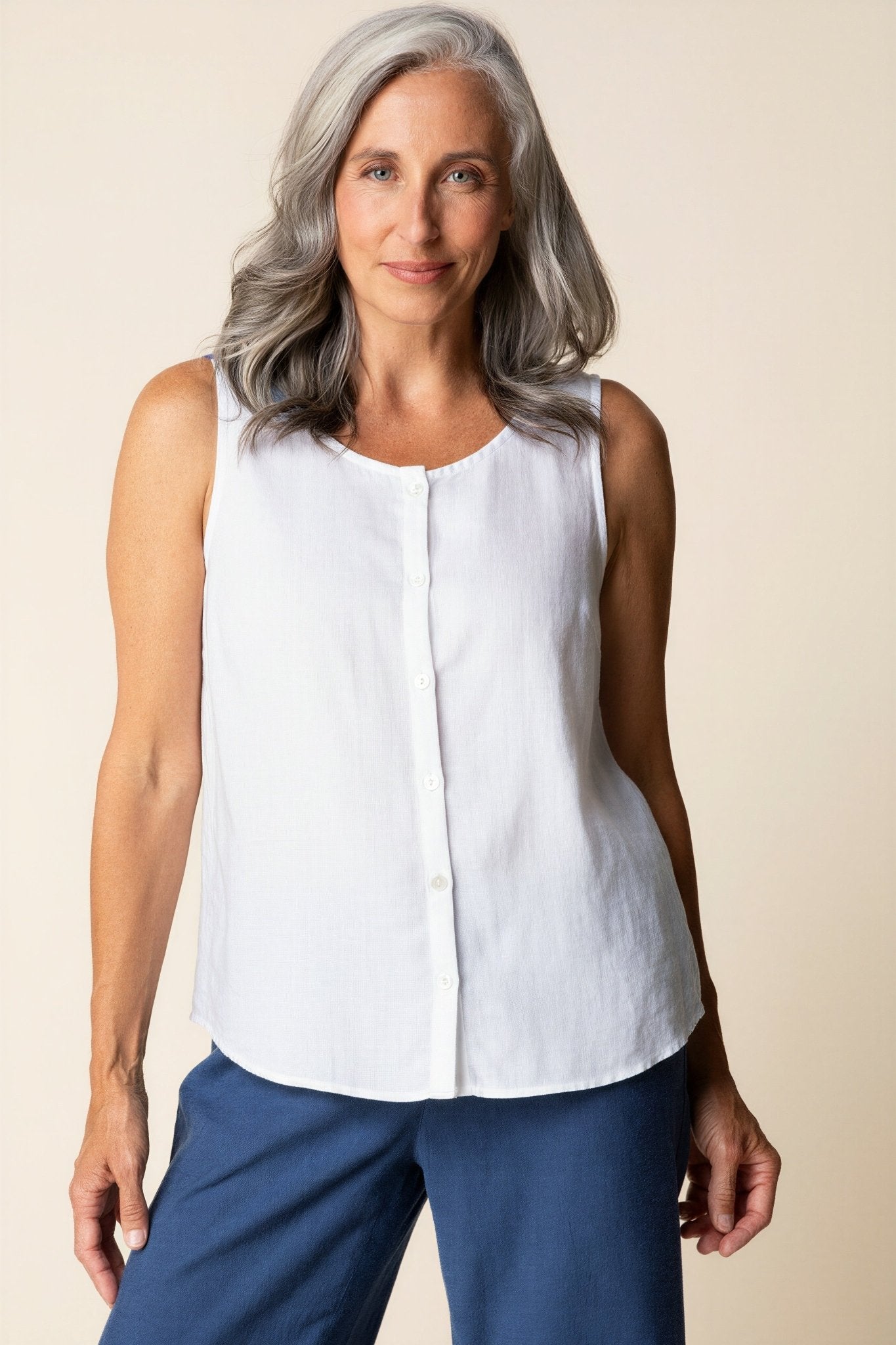 Pleat Back Button TankPosh Boutique