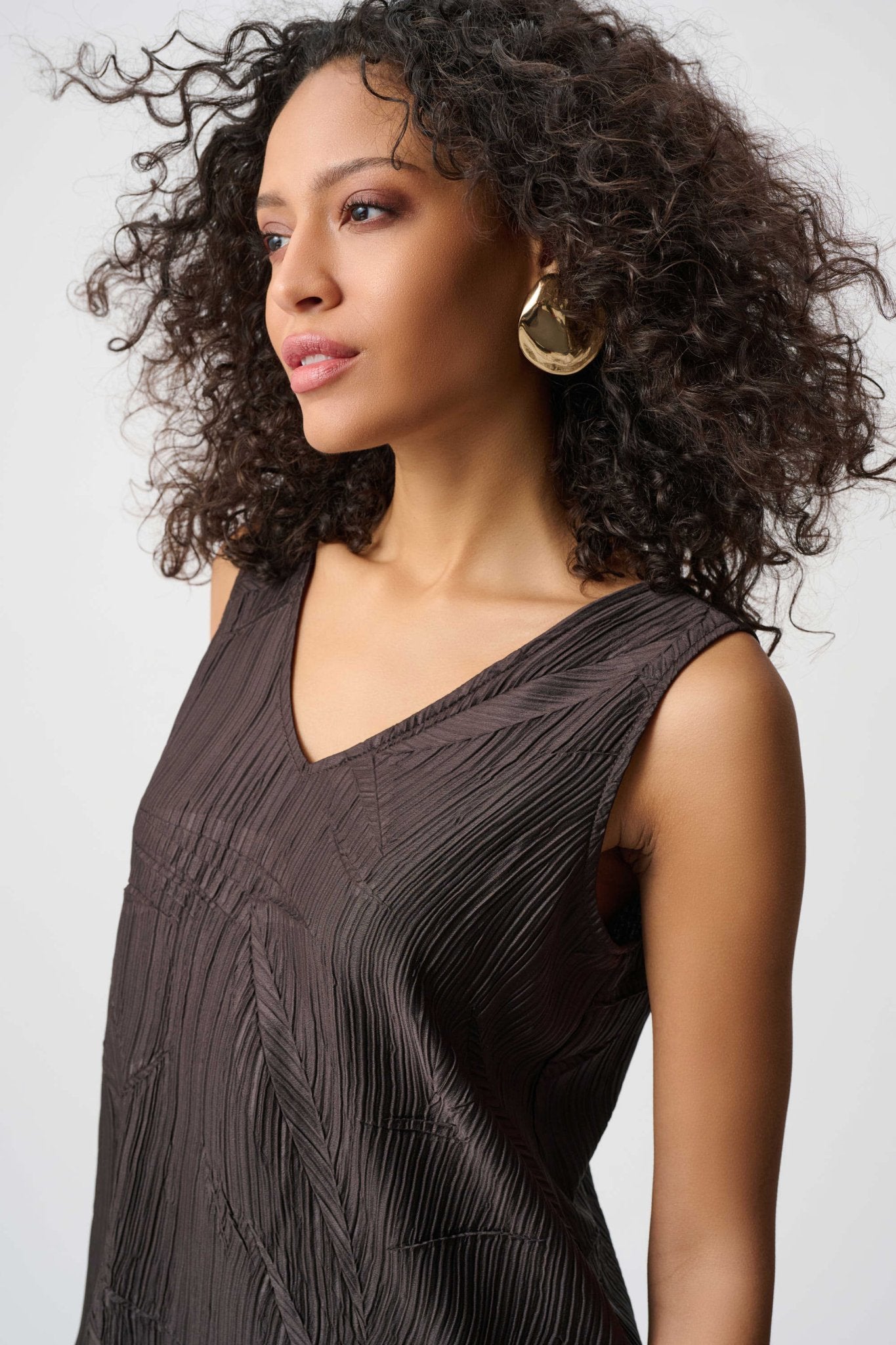 Pleated Satin Flared V - Neck TopTopsPosh Boutique