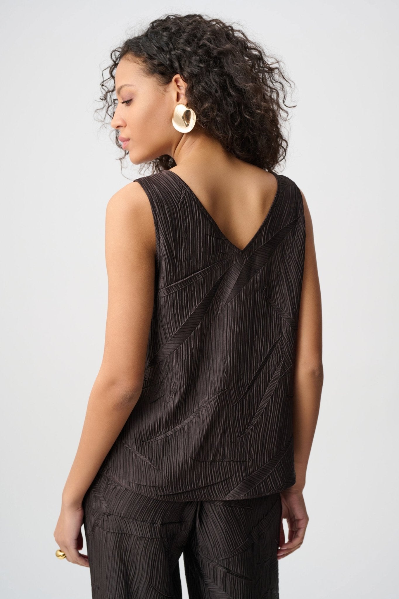 Pleated Satin Flared V - Neck TopTopsPosh Boutique